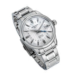 Seestern S446 silver-dial GMT on steel bracelet, dramatic angled studio view