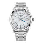 Seestern S446 GMT Classic 39mm automatic, silver dial, blue GMT hand, steel bracelet, front view
