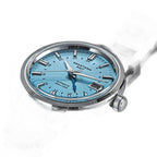 Seestern S446 ice-blue teal-dial GMT on steel bracelet, angled studio product view