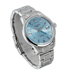 Seestern S446 ice-blue teal-dial GMT on steel bracelet, three-quarter angled view