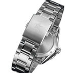 Seestern S456 folding clasp engraved with Seestern starfish emblem, rear view on navy