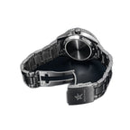 Seestern S456 solid caseback and folding clasp with Seestern starfish, rear view on navy