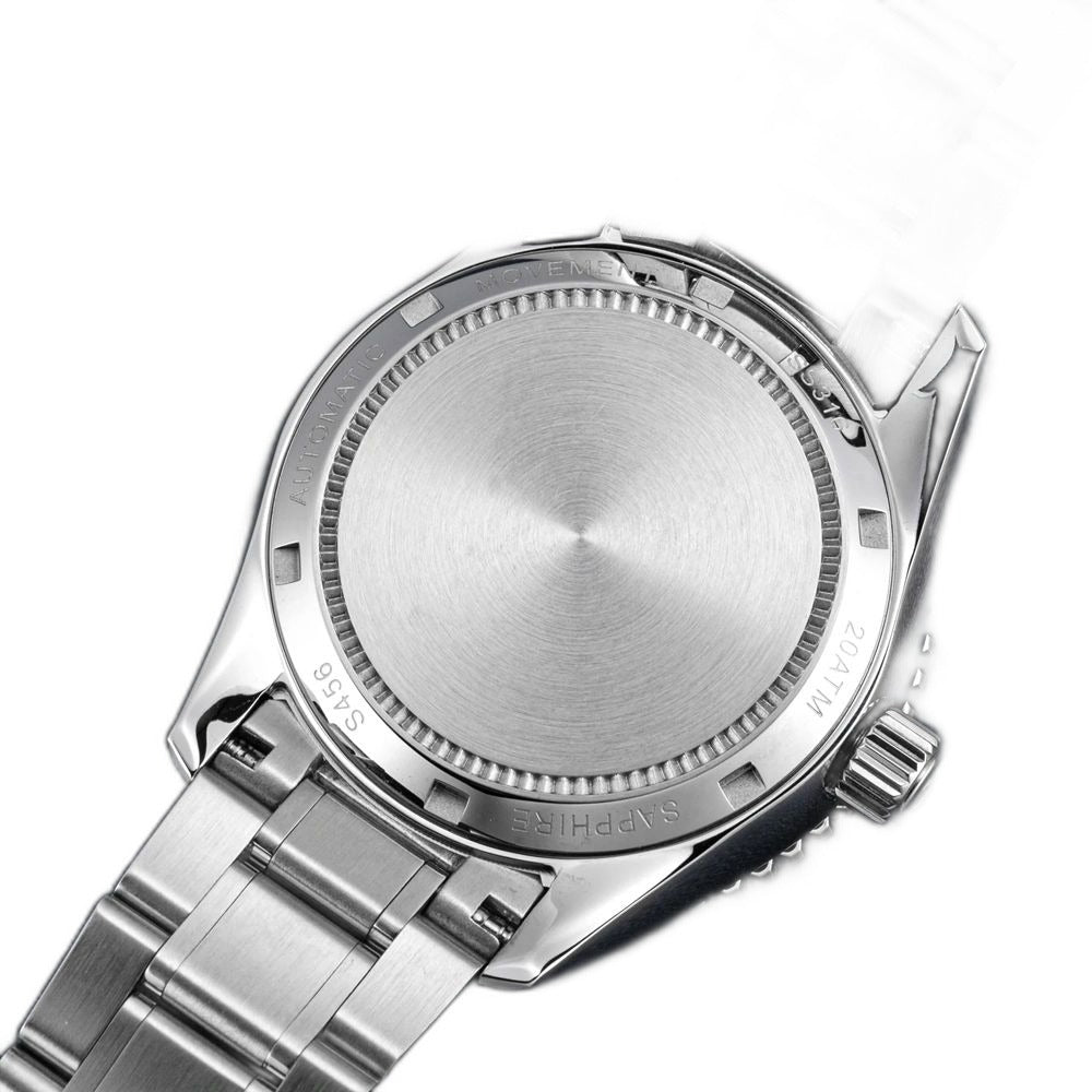Seestern S456 brushed steel caseback engraved S456, SAPPHIRE, 20ATM, AUTOMATIC MOVEMENT