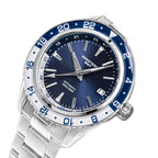 Seestern S456 navy-dial GMT on steel bracelet, three-quarter studio angle