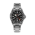 Seestern S462 titanium GMT dive watch automatic, black dial, black 24h bezel, red GMT hand, steel bracelet, front