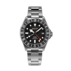 Seestern S462 titanium GMT dive watch automatic, black dial, black 24h bezel, red GMT hand, steel bracelet, front