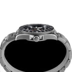 Seestern S462 titanium GMT side profile, black dial, engraved S screw-down crown, steel bracelet on black