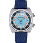 Seestern S471 double crown automatic diver, light blue dial, blue rubber strap, front view