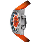 Seestern S471 orange-dial double crown diver on orange rubber strap, dramatic angled view