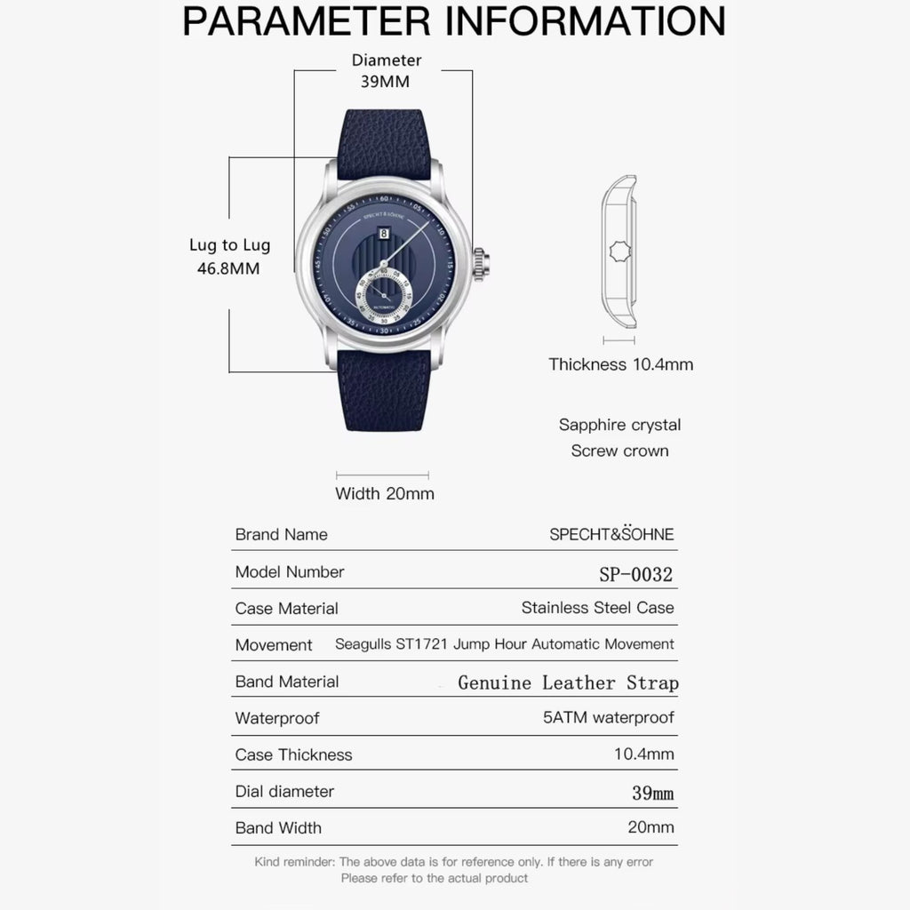 Specht & Söhne SP0031 Jump Hour Rubber with Blue II dial