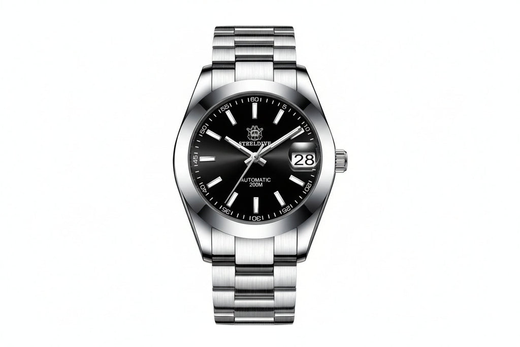 STEELDIVE SD1934 Automatic Menâ€™s Diver Watch â€“ NH35, Retro Water Ghost, angled view