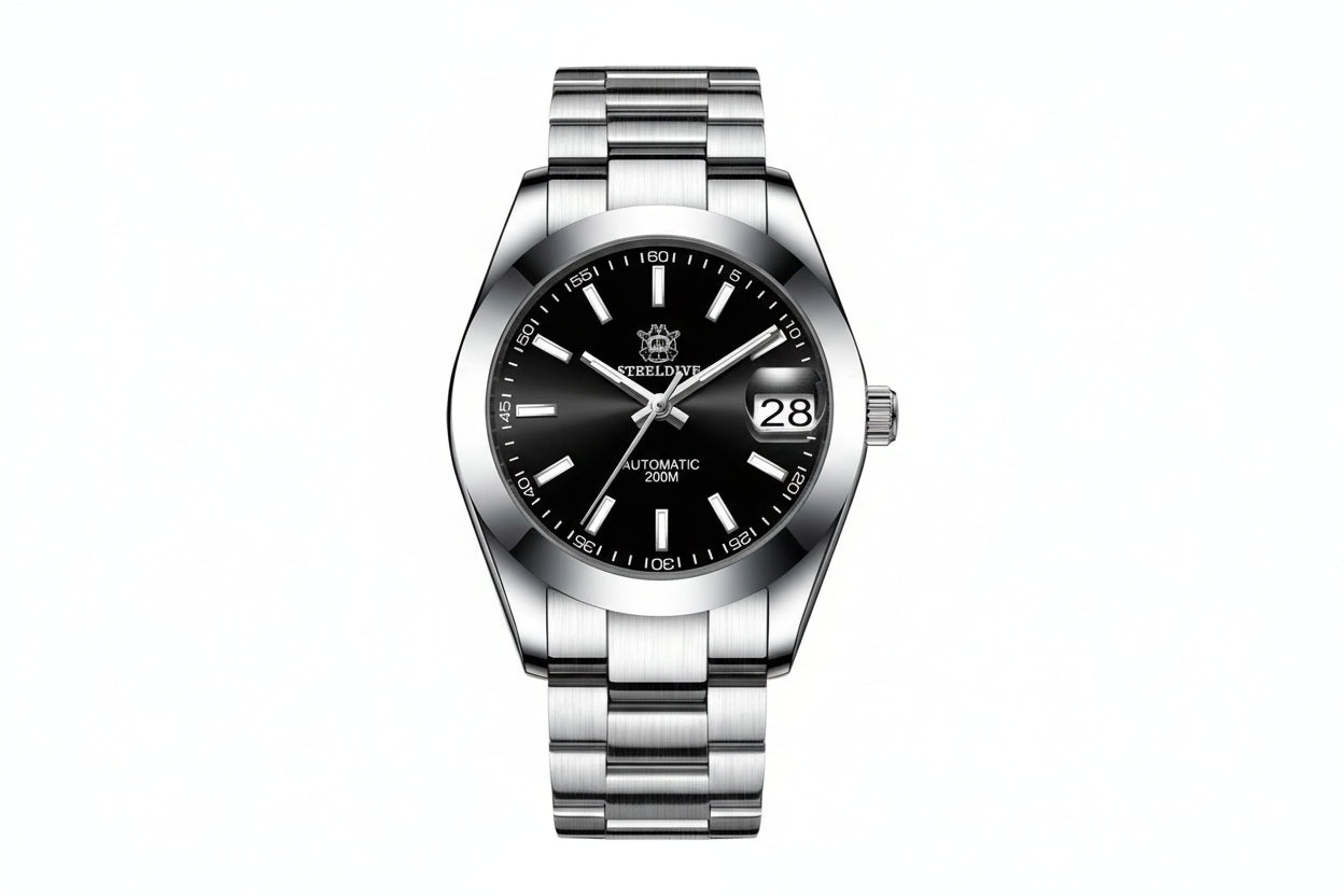 STEELDIVE SD1934 Automatic Menâ€™s Diver Watch â€“ NH35, Retro Water Ghost, angled view