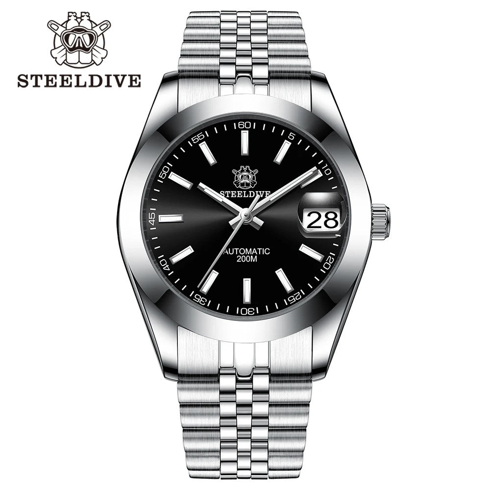 STEELDIVE SD1934 Automatic Menâ€™s Diver Watch â€“ NH35, Retro Water Ghost with jubilee black dial