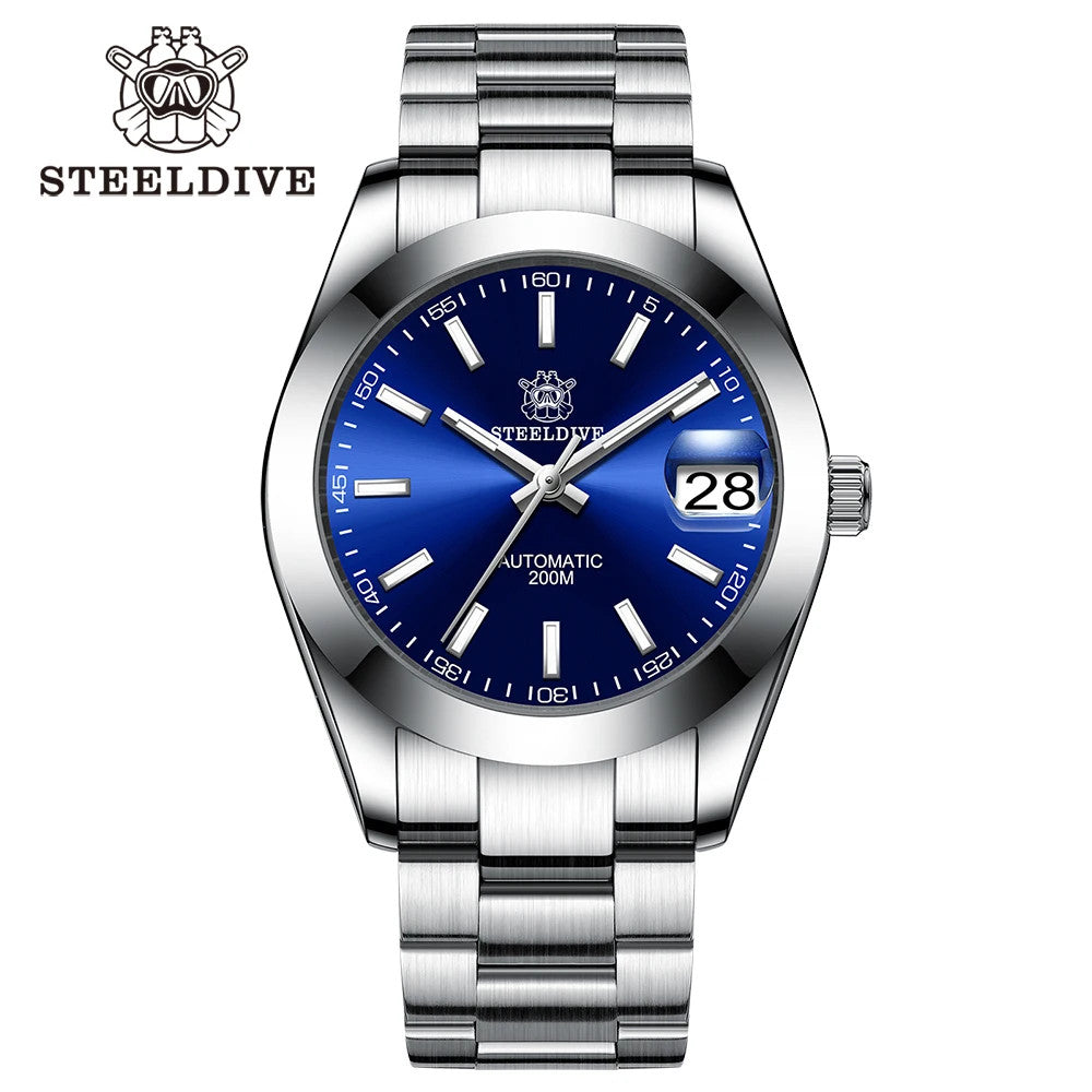 STEELDIVE SD1934 Automatic Menâ€™s Diver Watch â€“ NH35, Retro Water Ghost with blue dial