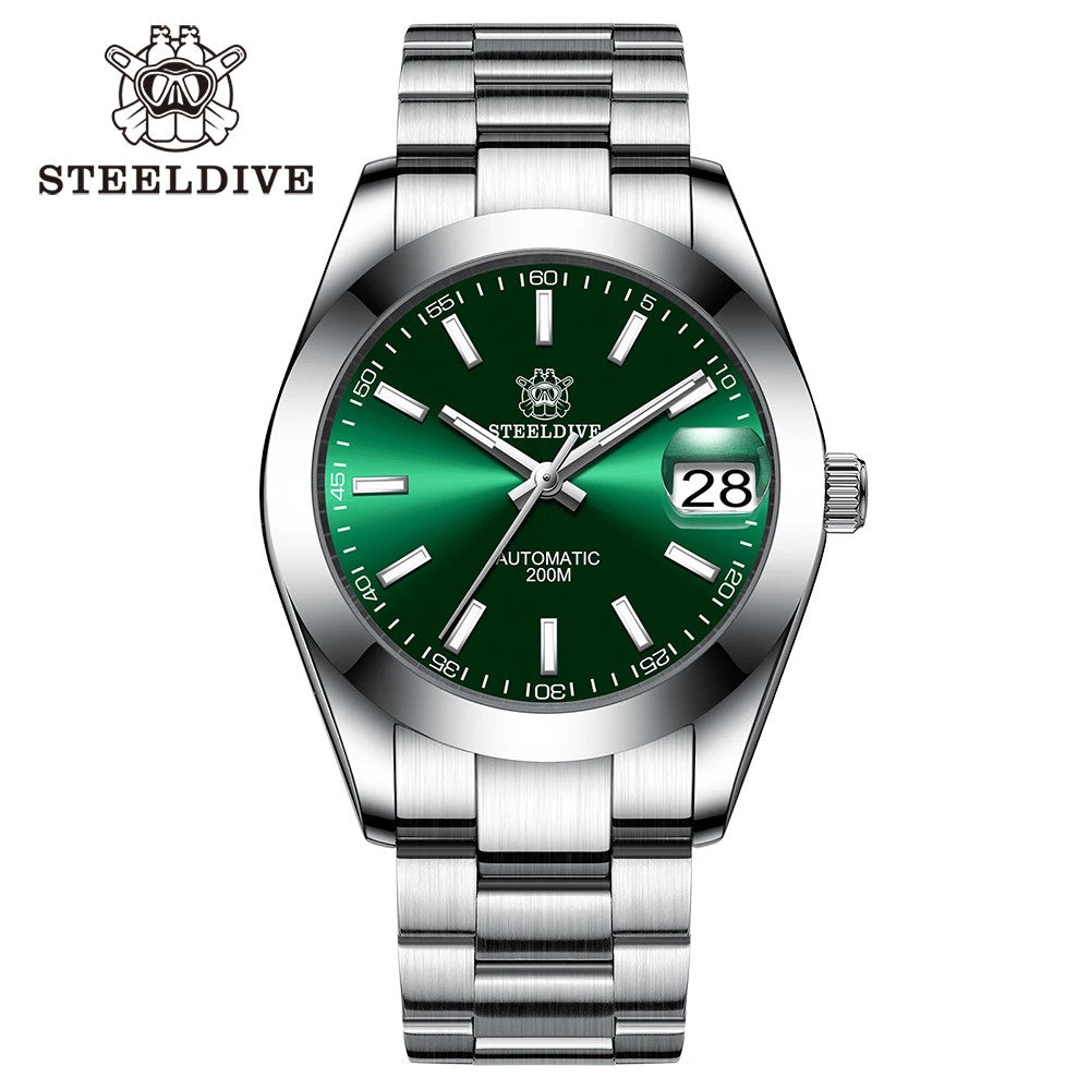STEELDIVE SD1934 Automatic Menâ€™s Diver Watch â€“ NH35, Retro Water Ghost with green dial