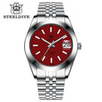 STEELDIVE SD1934 Automatic Menâ€™s Diver Watch â€“ NH35, Retro Water Ghost with jubilee red dial