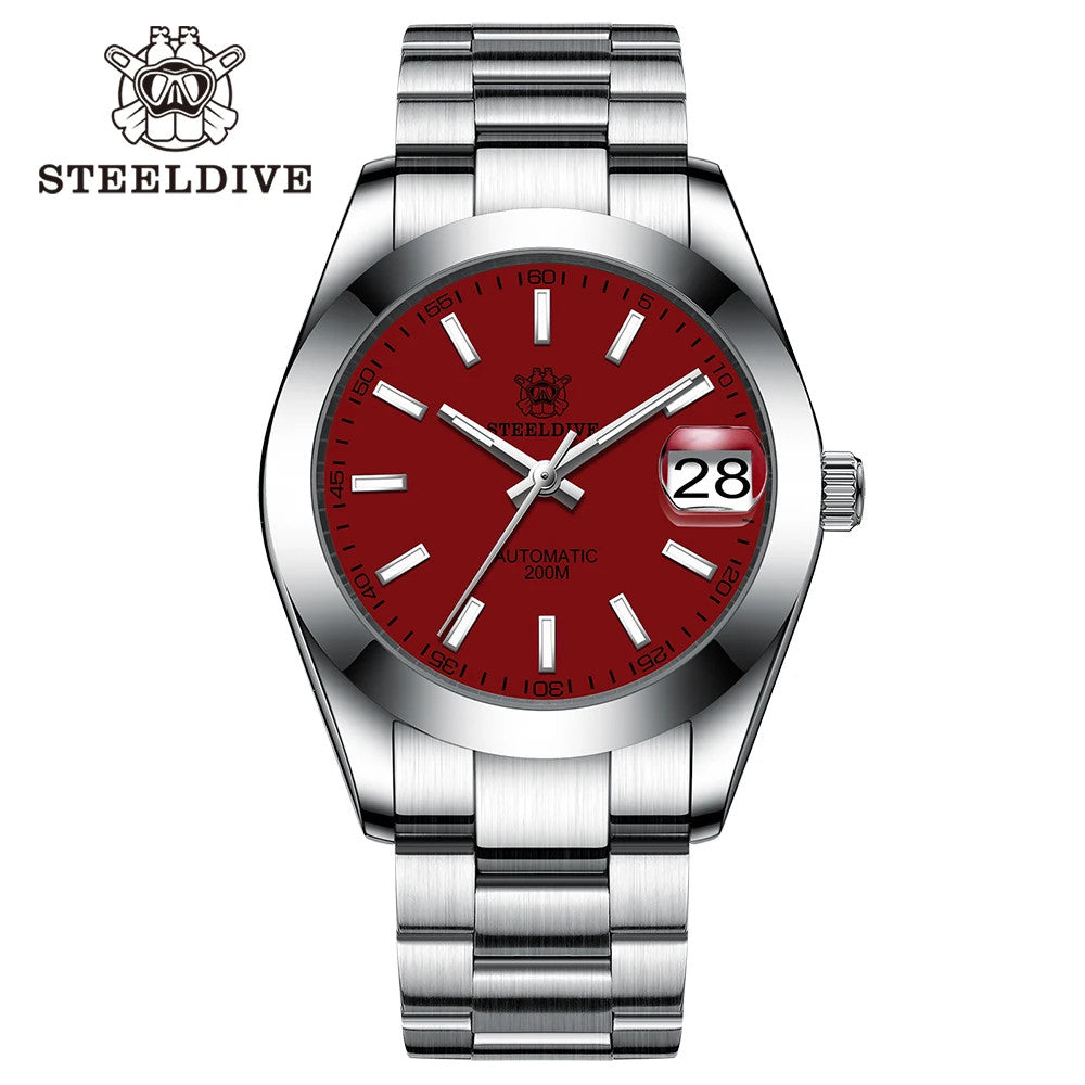 STEELDIVE SD1934 Automatic Menâ€™s Diver Watch â€“ NH35, Retro Water Ghost with red dial