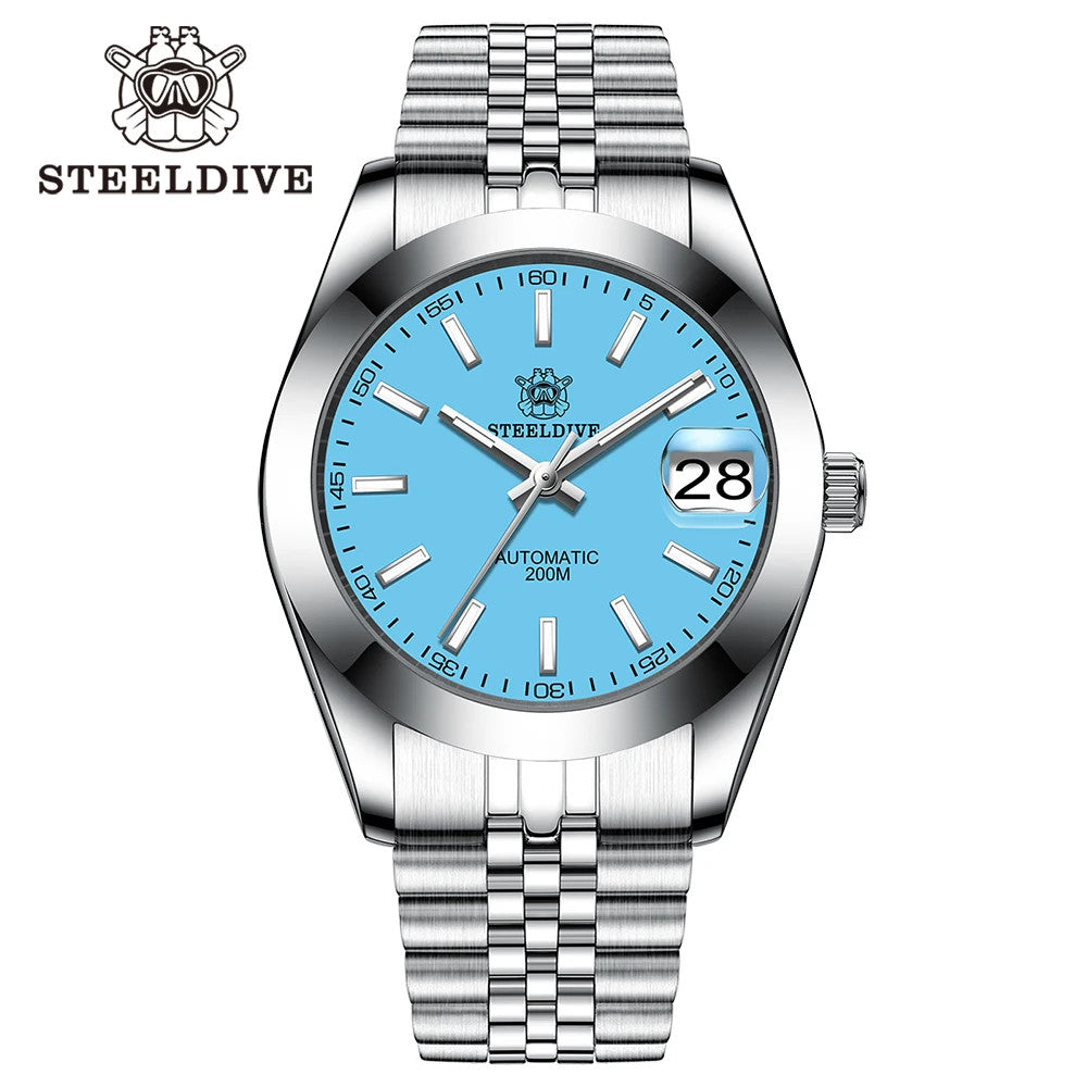 STEELDIVE SD1934 Automatic Menâ€™s Diver Watch â€“ NH35, Retro Water Ghost with jubilee turquoise dial