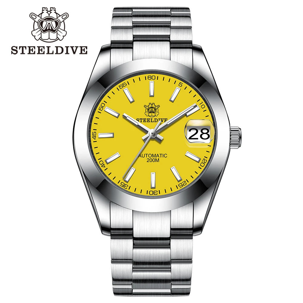 STEELDIVE SD1934 Automatic Menâ€™s Diver Watch â€“ NH35, Retro Water Ghost with yellow dial
