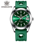 STEELDIVE SD1934 Automatic Menâ€™s Diver Watch â€“ NH35, Retro Water Ghost with rubber band green dial