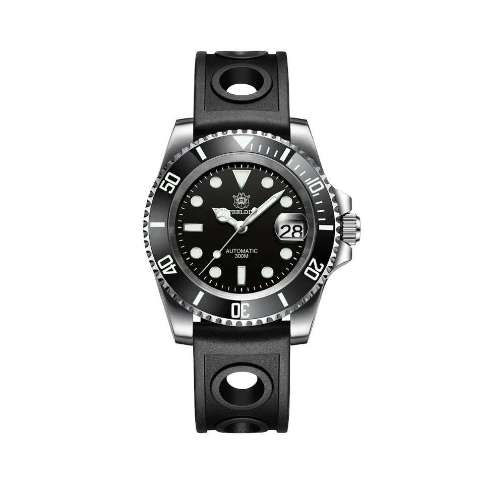 STEELDIVE SD1953 Men's NH35 Automatic Dive Watch with rubber black dial