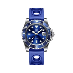 STEELDIVE SD1953 Men's NH35 Automatic Dive Watch with blue rubber dial, detail view