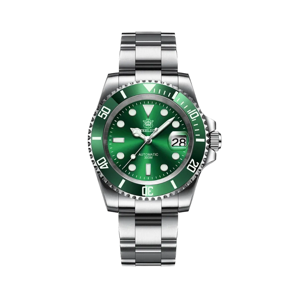 STEELDIVE SD1953 Men's NH35 Automatic Dive Watch with green dial, angled view
