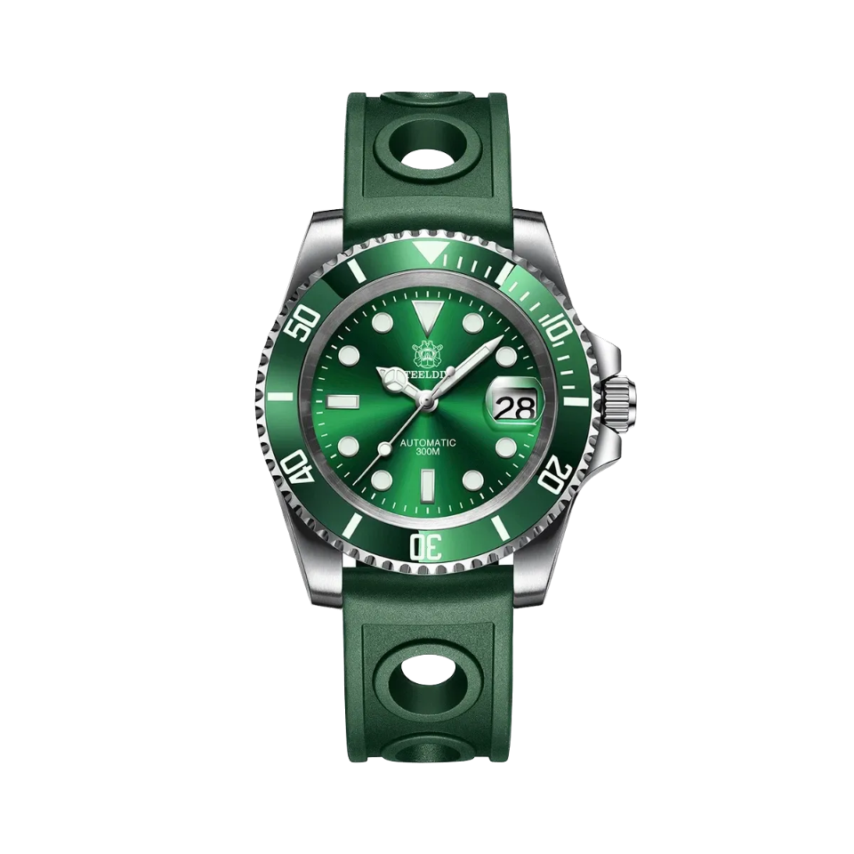 STEELDIVE SD1953 Men's NH35 Automatic Dive Watch with green rubber dial, clasp detail