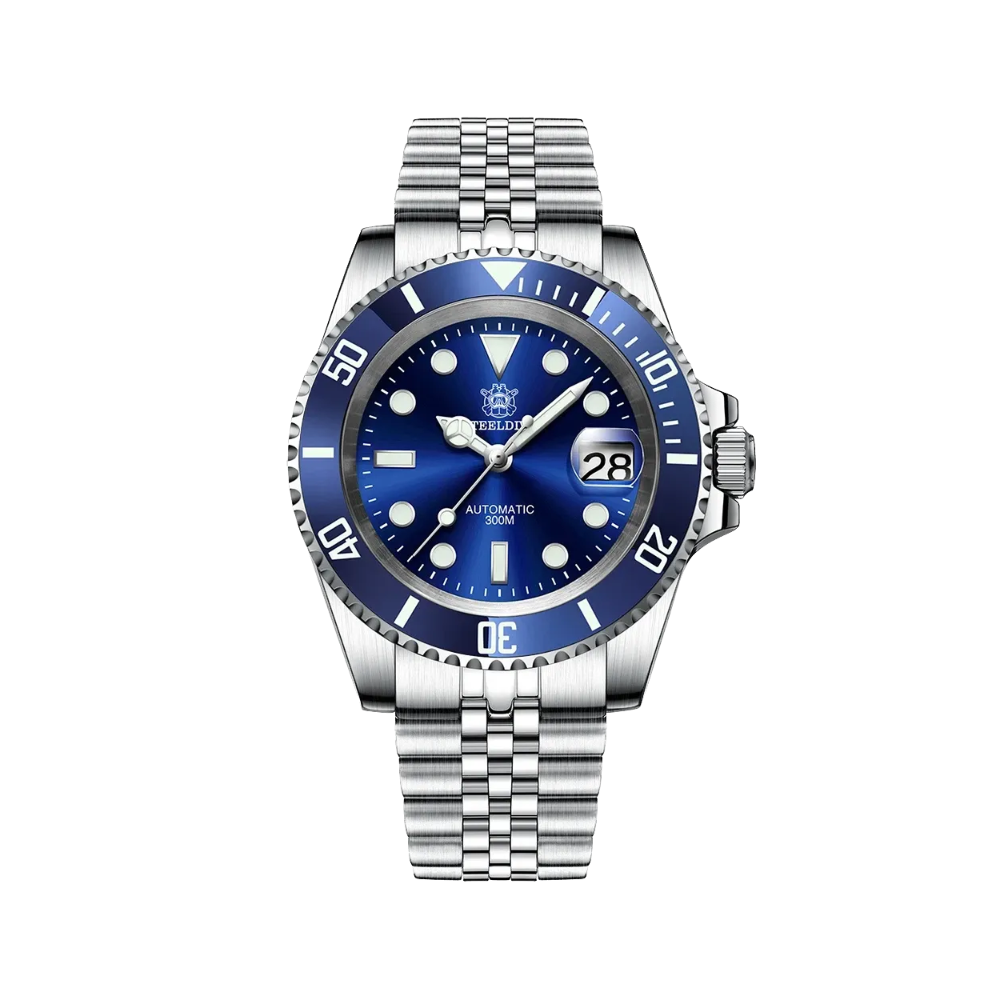 STEELDIVE SD1953 Men's NH35 Automatic Dive Watch with navy dial, shown on wrist
