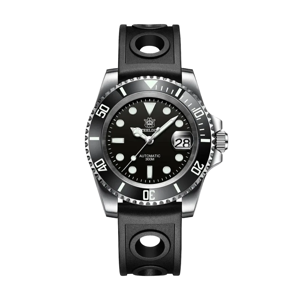STEELDIVE SD1953 Water Ghost NH35 Automatic Men's Diver Watch with black dial, clasp detail