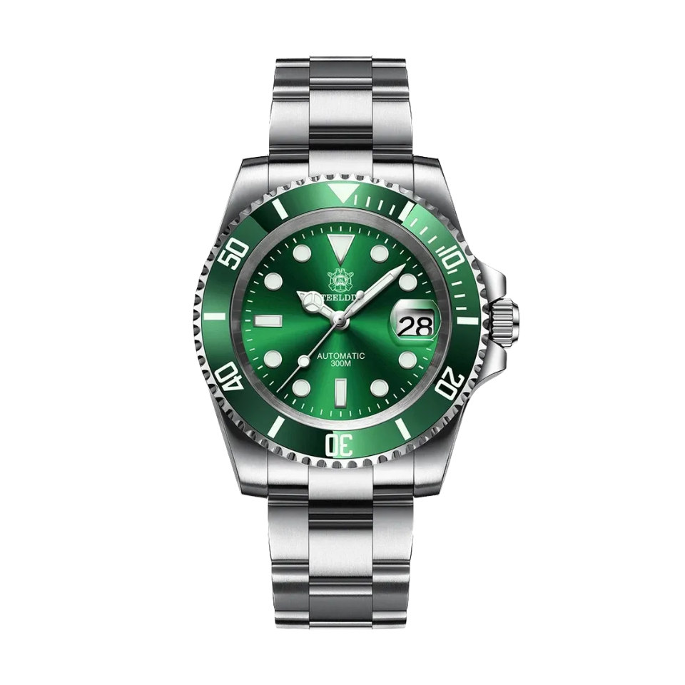 STEELDIVE SD1953 Water Ghost NH35 Automatic Men's Diver Watch with silver green dial, side view
