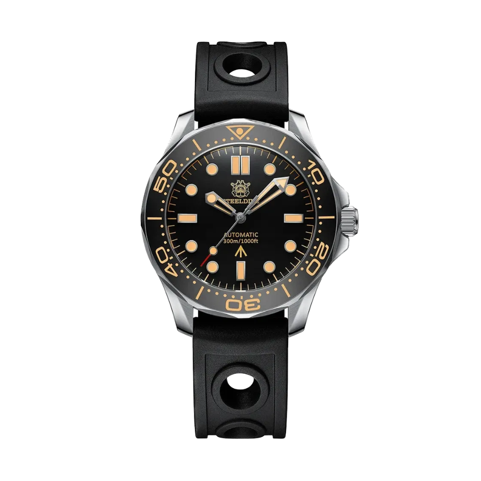 STEELDIVE SD1957 42MM Vintage NH35 Automatic with black dial, detail view