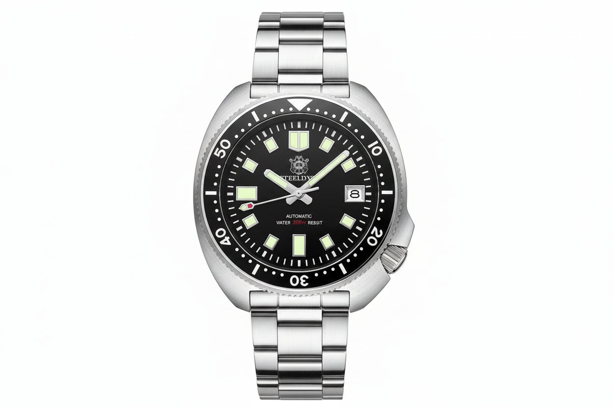STEELDIVE SD1970 44MM NH35 Men's Dive Watch with green dial, clasp detail