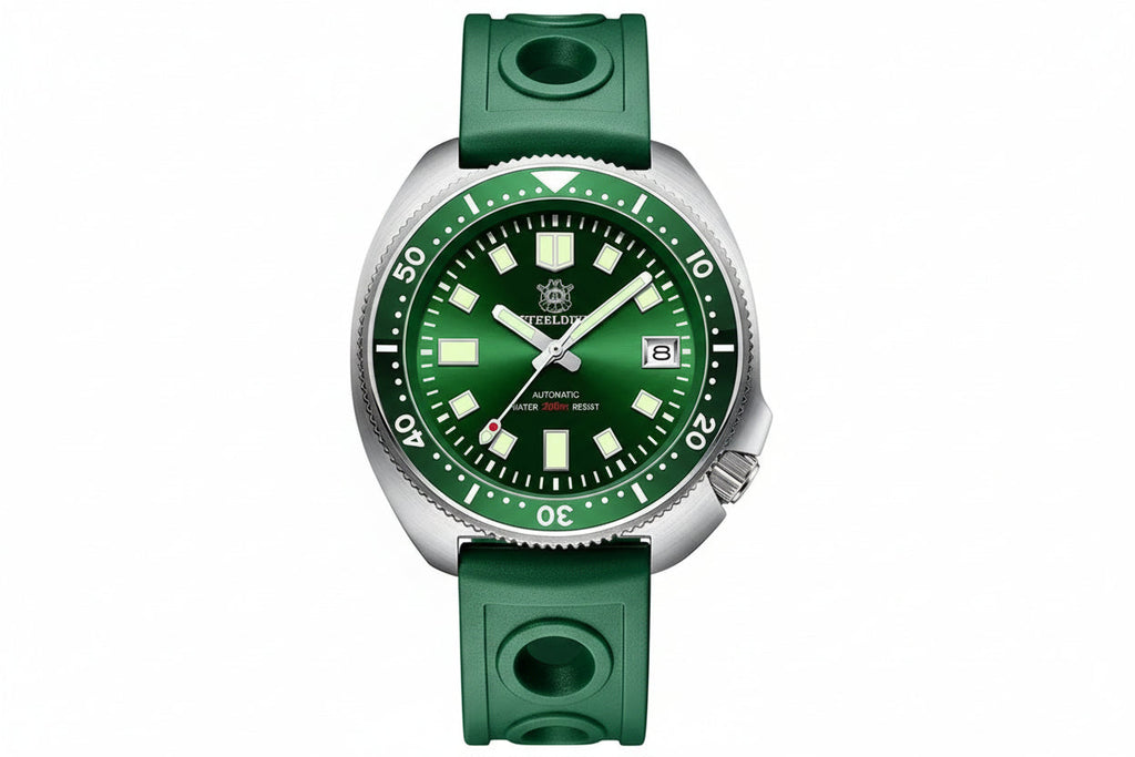 STEELDIVE SD1970 44MM NH35 Men's Dive Watch with steel green dial, caseback view