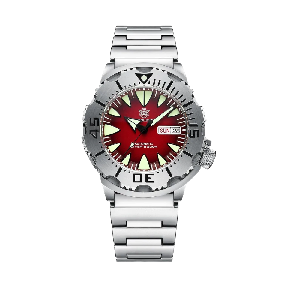 STEELDIVE SD1984 Diver 42MM Automatic NH36 with red steel dial, caseback view