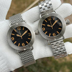 Steeldive SD1912 pair comparison, shark mesh bracelet alongside oyster steel bracelet on brushed 47mm cases