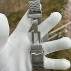 Steeldive SD1912 shark mesh bracelet brushed diver clasp with STEELDIVE logo engraving