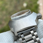 Steeldive SD1920 sapphire crystal seated on watch case showing precise bezel fit, angled detail