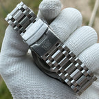 Steeldive SD1920 stainless steel fold-over clasp engraved STEELDIVE with diver logo on tank bracelet
