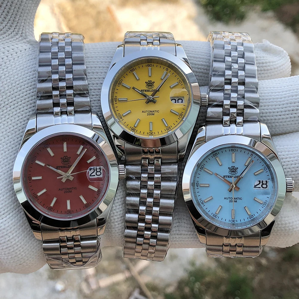 Steeldive SD1934 dive watch deployant clasp and folding buckle hardware with engraved logo