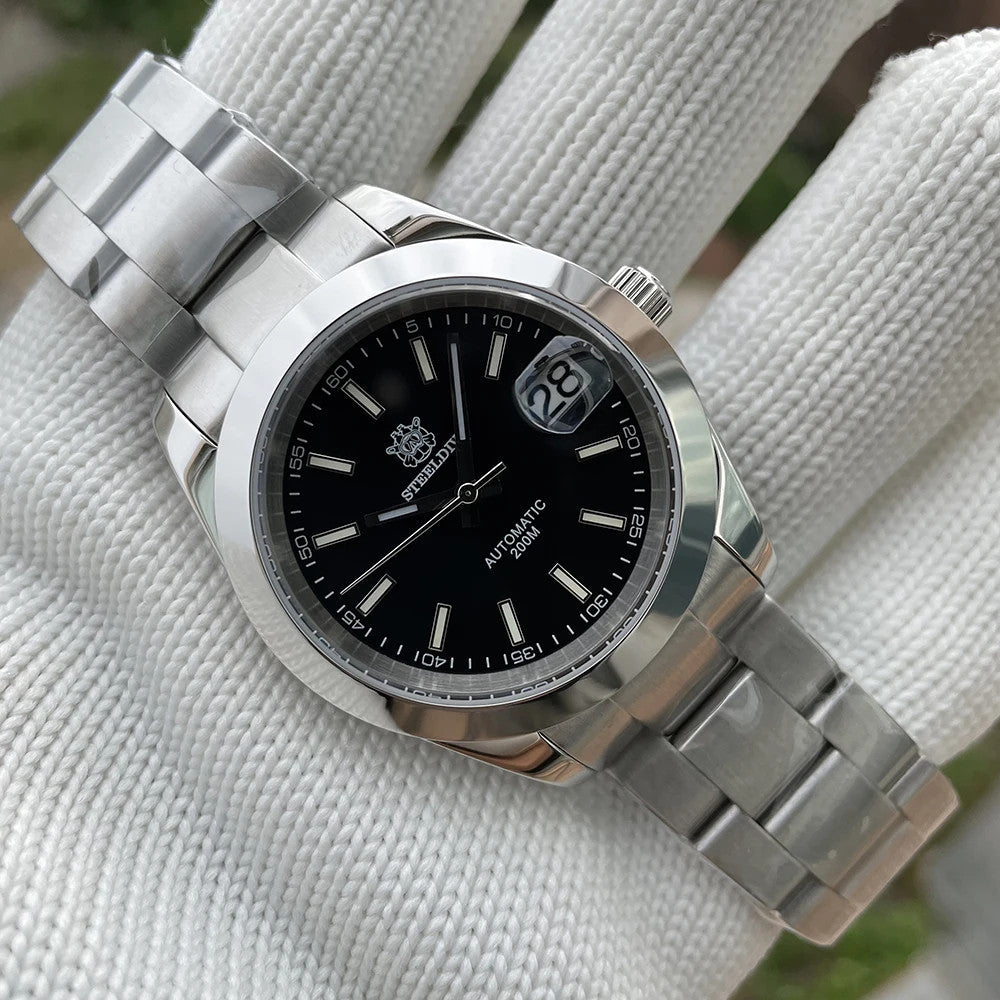 Steeldive SD1934 dive watch with red dial and red perforated rubber rally strap on wrist roll