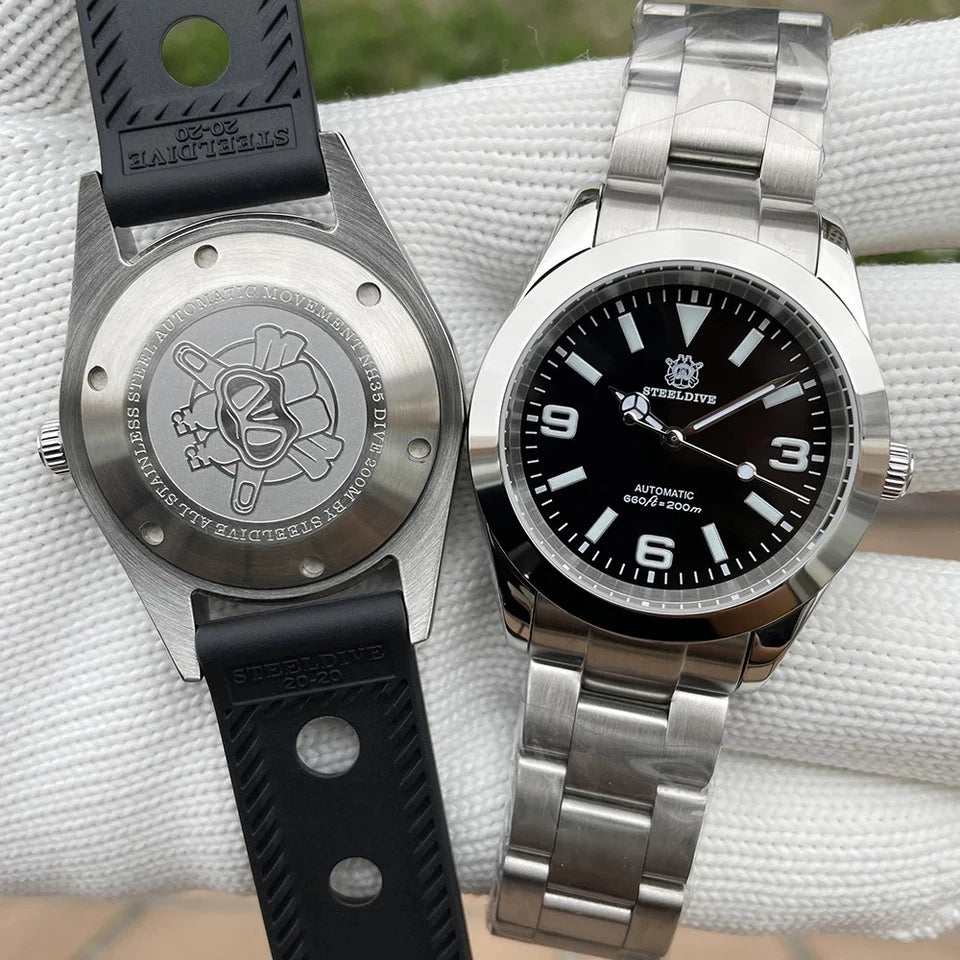 STEELDIVE SD1934T Automatic NH35 Men's Dive Watch Silver-Black