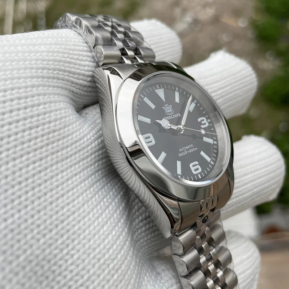 STEELDIVE SD1934T Automatic NH35 Men's Dive Watch Silver-Black