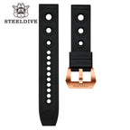 Steeldive SD1960S black rubber dive strap with bronze signed buckle accessory option