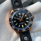 Steeldive SD1962S bronze diver watch, black dial and black ceramic bezel, front view
