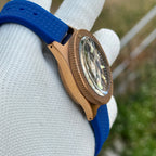 Steeldive SD1962S bronze bezel and brushed midcase profile with double-domed crystal, bezel detail