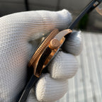 Steeldive SD1962S crown detail, screw-down bronze crown engraved with diver helmet logo