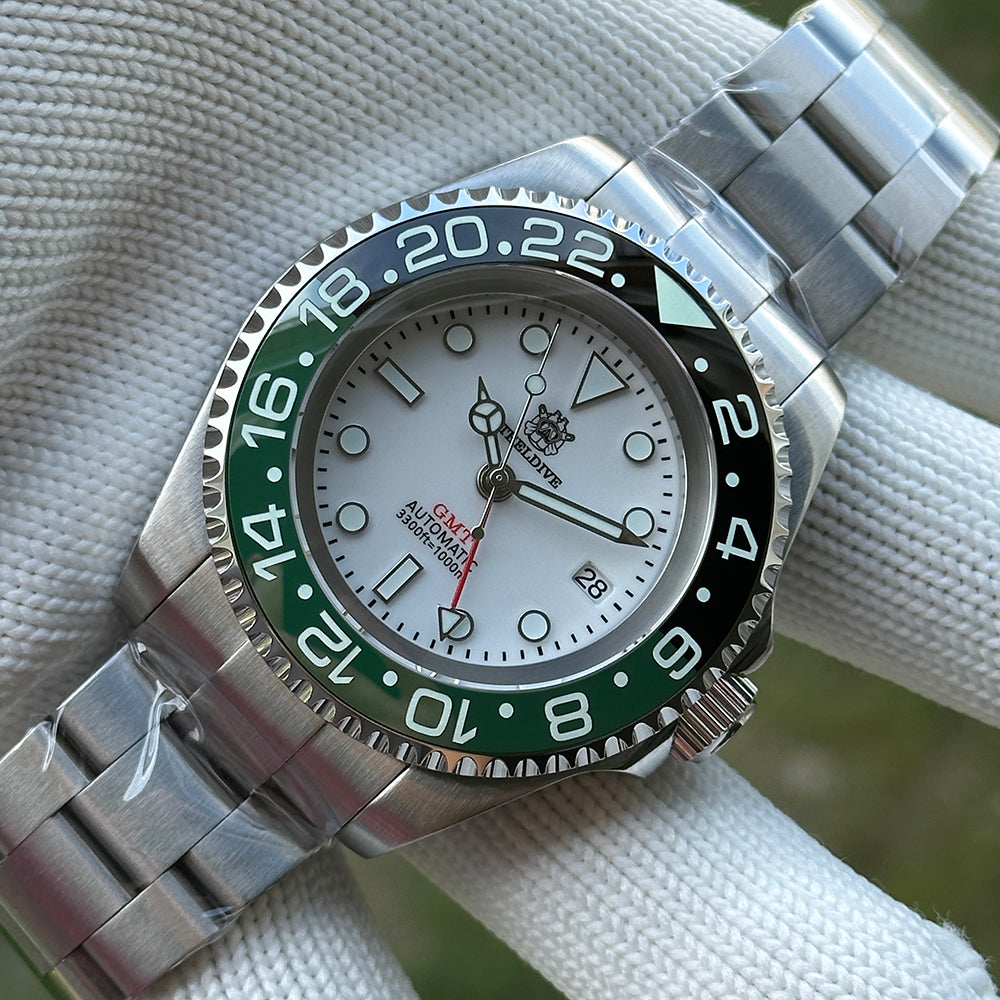 STEELDIVE SD1964GMT dive watch — variant 64GMT-BN-SS stock photo