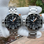 Two Steeldive SD1969 Proplof dive watches side by side on oyster bracelets, size and case comparison
