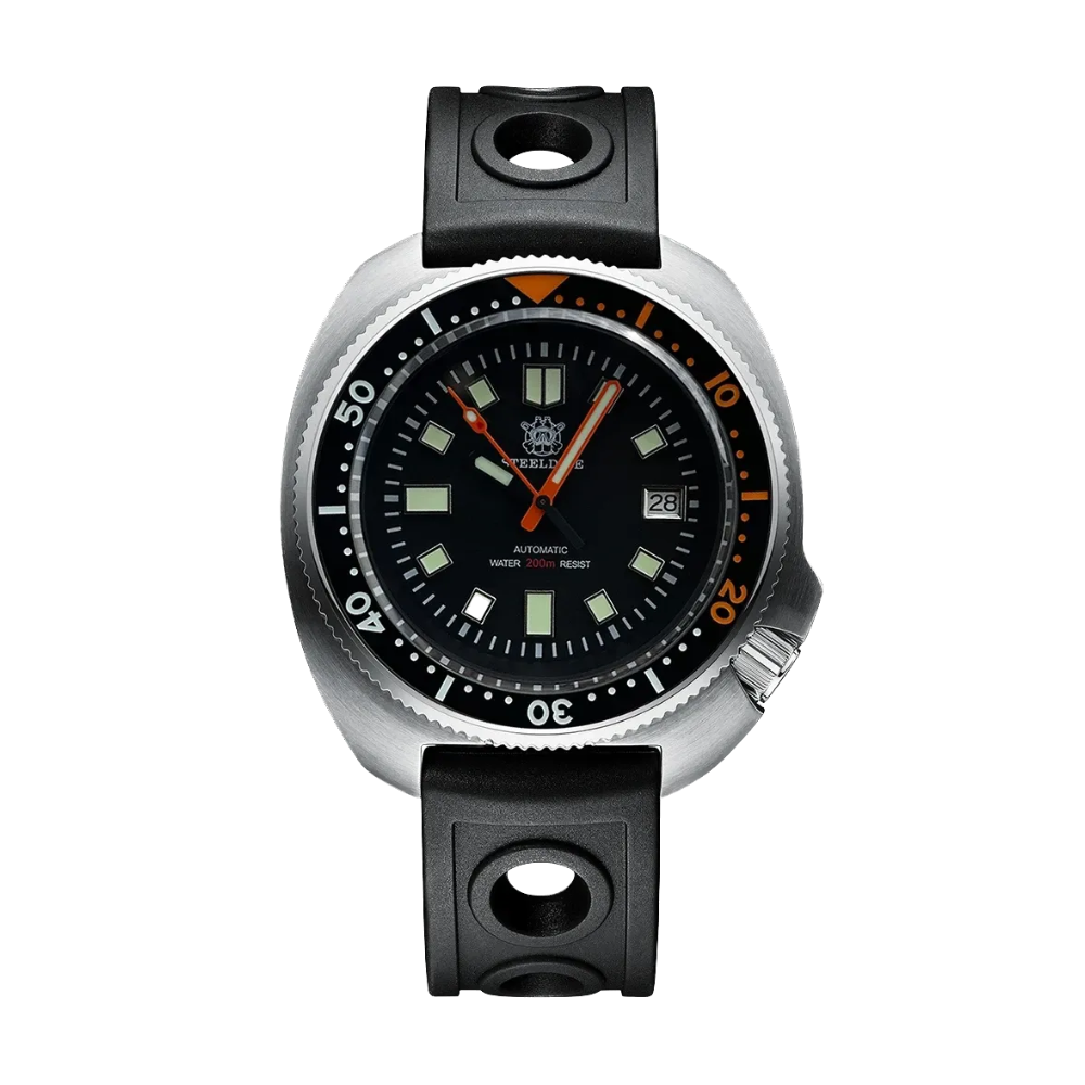 Steeldive SD1970C bi color diver watch black band front